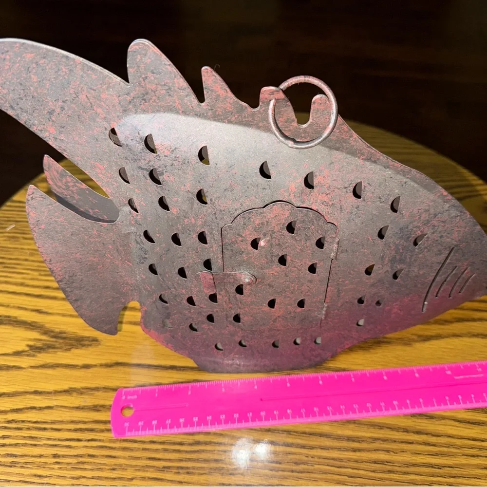 Vintage Fish-Shaped Metal Lantern- Red and Black